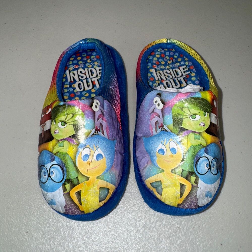 Disney Inside Out Slippers Unisex Small 9-10 Toddler Fuzzy Cute Blue Soft Warm